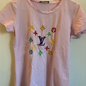 Louis Vuitton Pink Tee with Colorful Embroidery